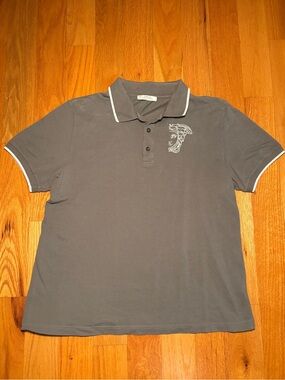 Versace Gray Medusa Embroidered Polo Size Medium